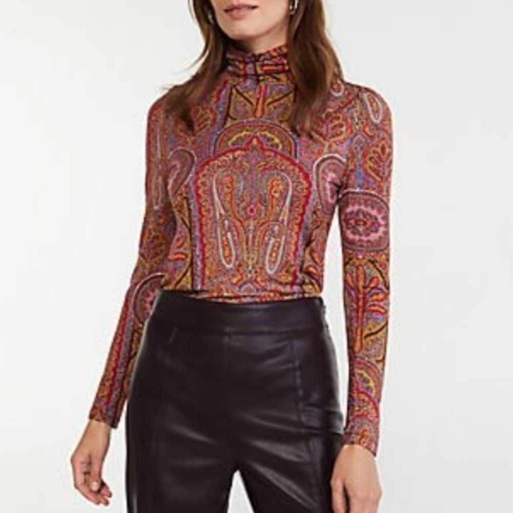 NWT Ann Taylor Paisley Turtleneck Puff Sleeve Top